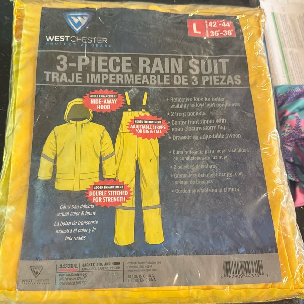 Rain Suit 3 Piece Large Yellow Midwest Contractor Weight Jacket Bib Pants 3000